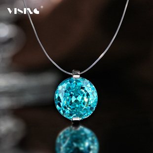 VISING珠宝3克拉人工帕拉伊巴色人鱼之泪隐形线锁骨链项链