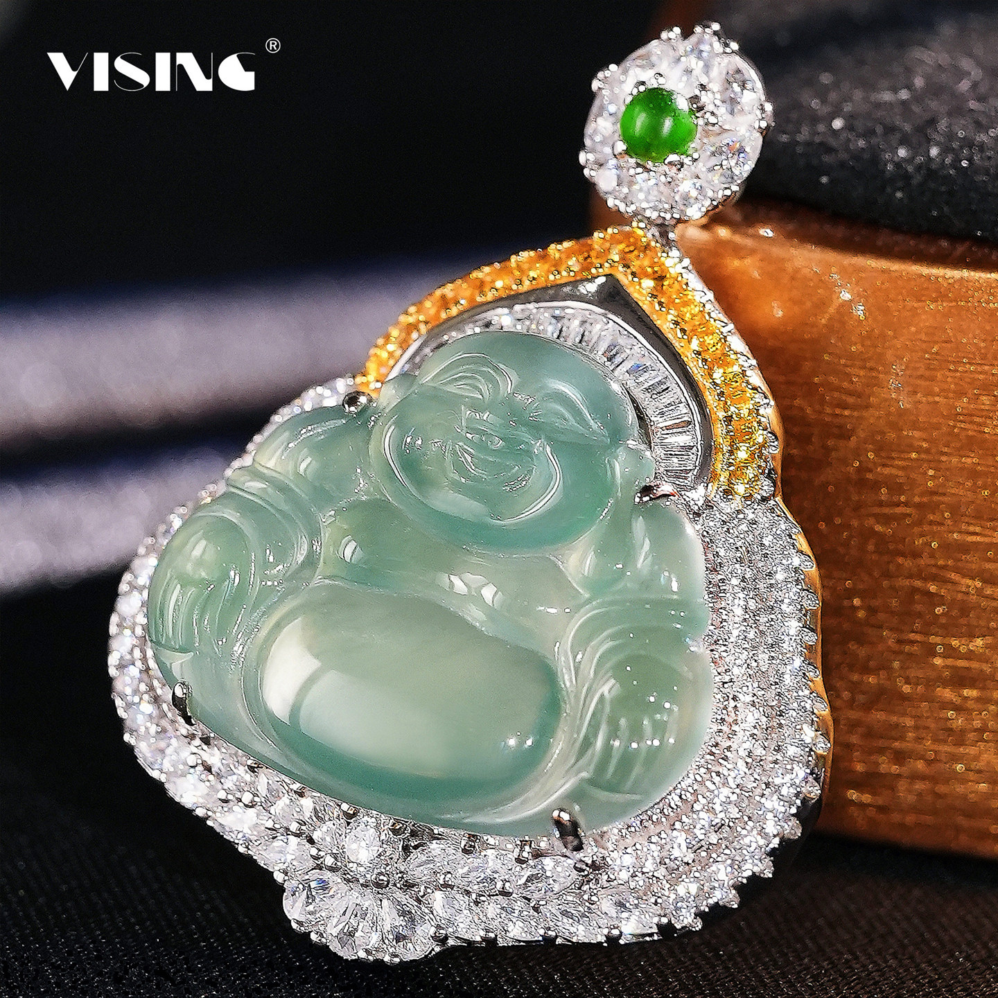 VISING珠宝天然A货冰种翡翠黄钻佛公吊坠项链国风新中式配饰