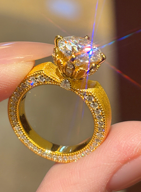 VISING珠宝3克拉莫桑钻石钻戒戒指S925银戒指手工刻丝