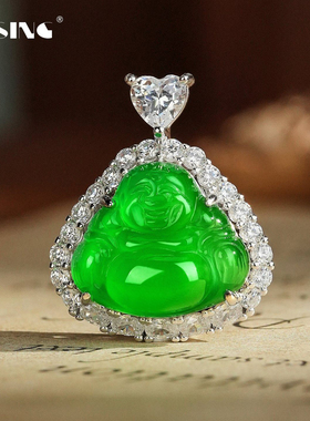 VISING马料绿玉髓玛瑙迷你小佛公吊坠项链精致保佑媲美翡翠