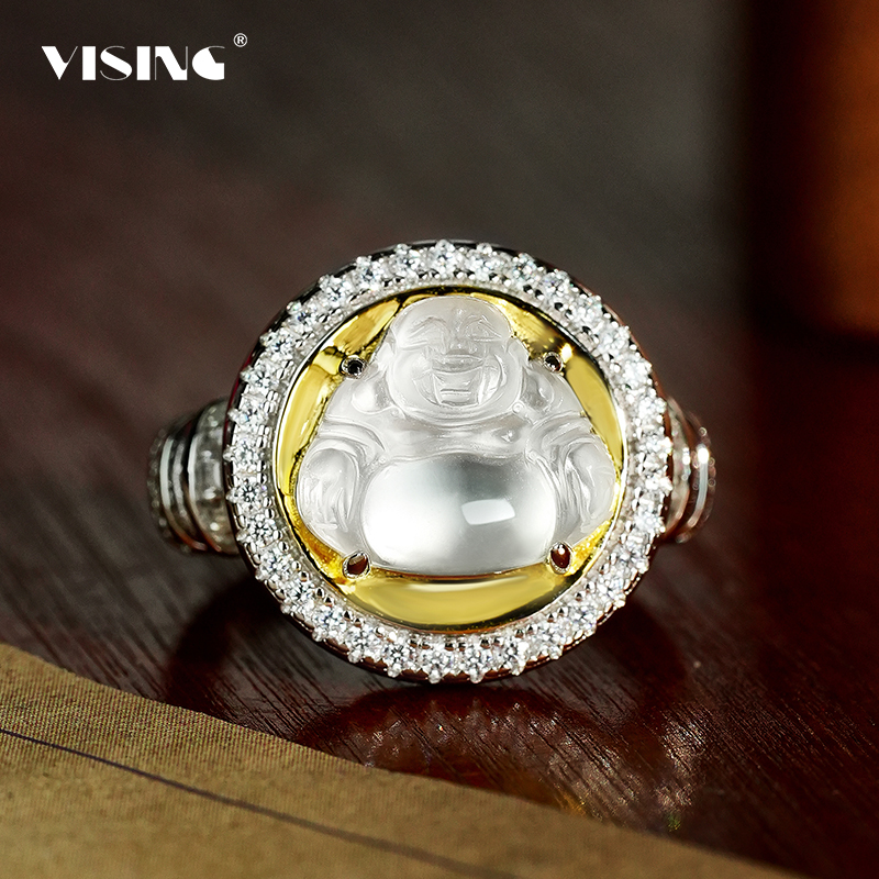 VISING珠宝天然玻璃种石英质玉水沫玉佛公戒指手饰媲美翡翠S925银-封面