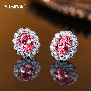 VISING培育蓝宝石培育帕帕拉恰3.3克拉耳钉耳饰粉宝石粉钻