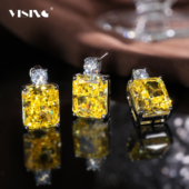 VISING珠宝高碳钻黄钻大克拉耳钉吊坠S925银