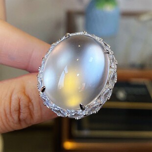 VISING天然石英质玉水沫子巨无霸鸽子蛋戒指手饰国风媲美翡翠