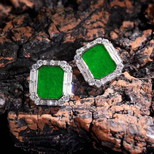 然A货翡翠无事牌耳钉耳饰耳环