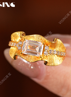 VISINGS925拉丝绸缎捏花戒指手饰国风新中式