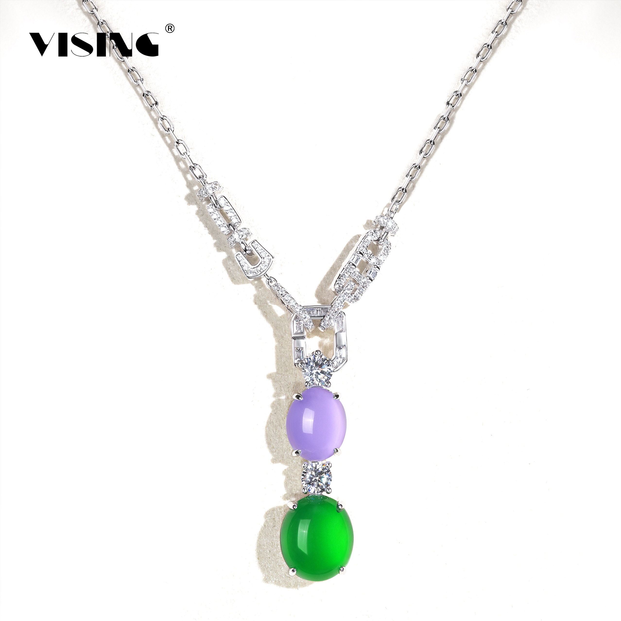 VISING珠宝水沫紫罗兰绿色鸽子蛋吊坠项链套链紫色珐琅垫色工艺,珠宝/钻石/翡翠,颈饰,淘宝优惠券,粉丝福利购,淘宝优惠卷