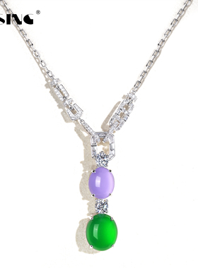 VISING珠宝水沫紫罗兰绿色鸽子蛋吊坠项链套链紫色珐琅垫色工艺