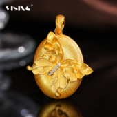 VISING珠宝 黄金色蝴蝶牌吊坠项链手工勾丝工艺S925银 福气叠加