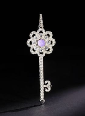 VISING珠宝紫罗兰鸽子蛋钥匙吊坠项链锁骨链爆闪手镶钻