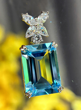 VISING珠宝天然18克拉海蓝宝色托帕石吊坠项链锁骨链