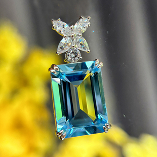 VISING珠宝天然18克拉海蓝宝色托帕石吊坠项链锁骨链