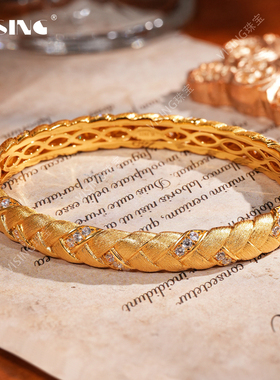 VISING金色大麦麦穗纯手工拉丝克丝贵妃23-26克超重银手镯