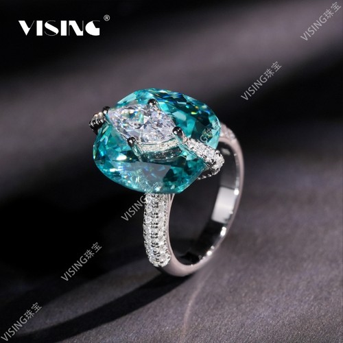 VISING珠宝人工帕拉伊巴色戒指S925钻戒25克拉