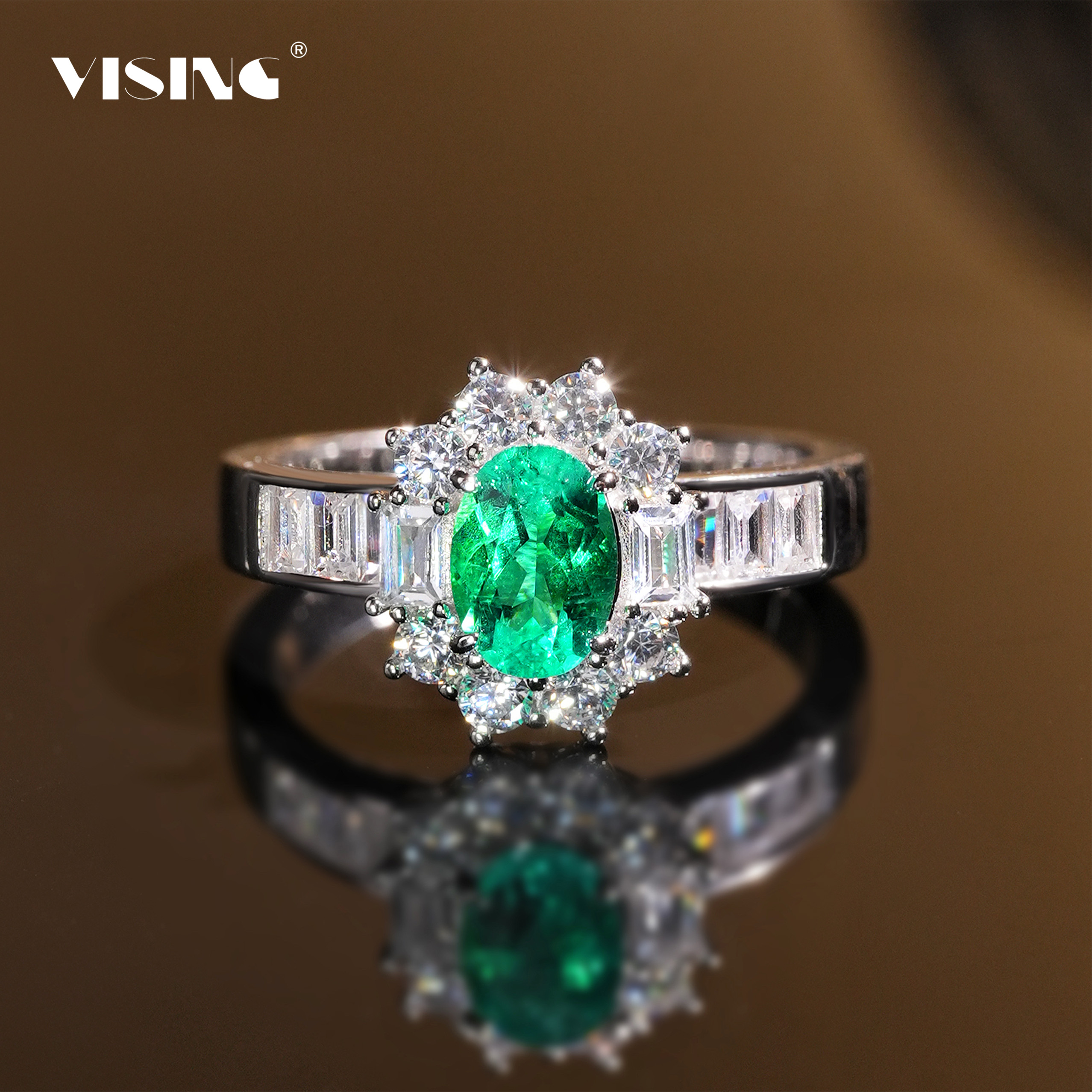 VISING珠宝实验室培育祖母绿0.72ct戒指哥伦比亚木佐色绿宝石
