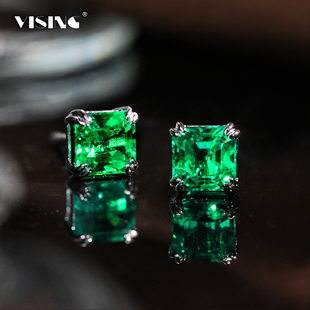 VISING珠宝培育祖母绿宝石耳钉【AGL国际证书】1.3ct左右S925银