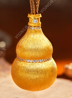 VISINGS925纯手工金色拉丝财神葫芦吊坠项链新中式