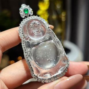 VISING天然石英质玉水沫玉大佛公站佛弥勒佛吊坠项链毛衣链巨佛