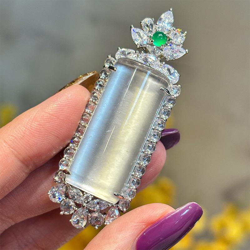 VISING天然石英质玉水沫玉无事牌吊坠项链新中式国风媲美翡翠