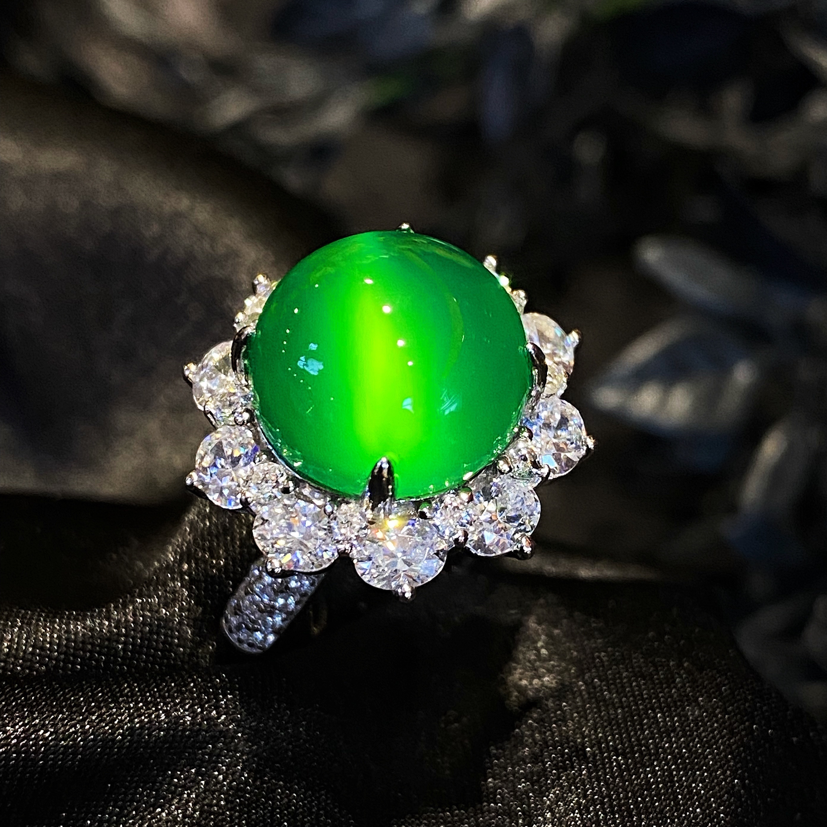 vising珠宝巴西绿玉髓玛瑙戒指手饰富贵气质大方媲美翡翠s925银