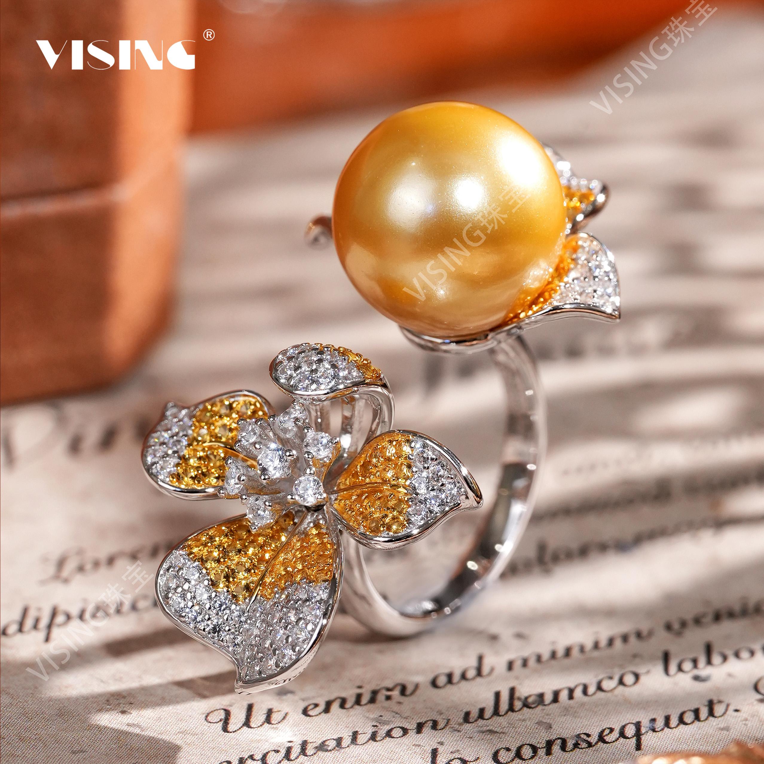 VISING金贝珠开口花朵戒指手饰简约大方时尚气质送礼媲美珍珠