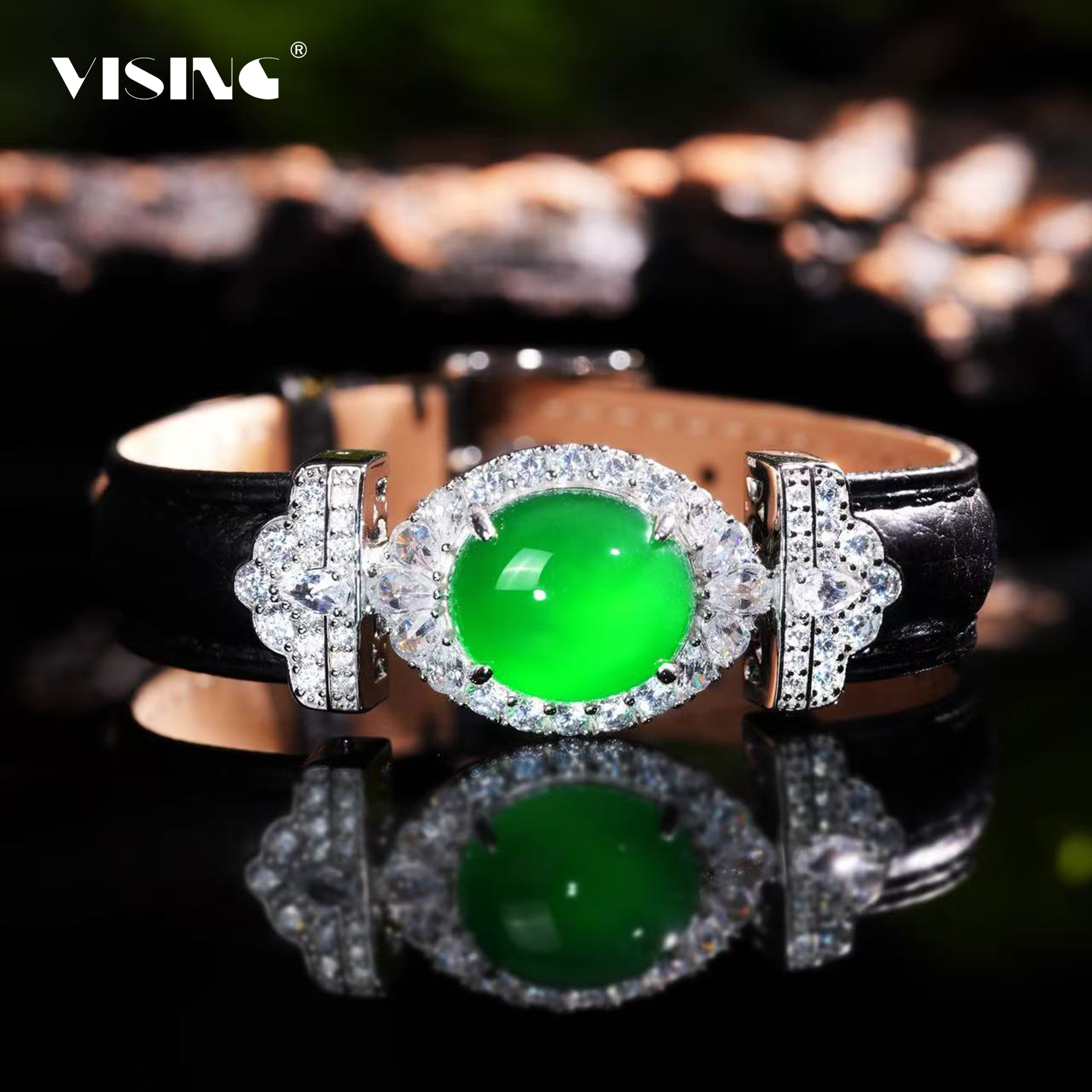 VISING珠宝天然绿玉髓玛瑙鸽子蛋蛋面腕带手链S925银,珠宝/钻石/翡翠,手饰,淘宝优惠券,粉丝福利购,淘宝优惠卷