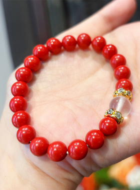 VISING8mm朱砂水沫玉珠珠手串手链手饰国风新中式饰品百搭