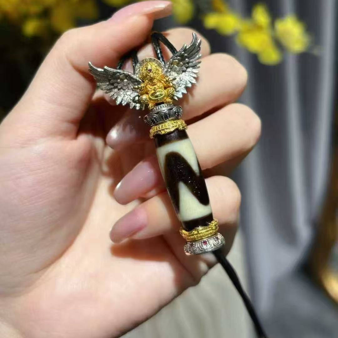 VISING天然玛瑙台湾天珠项链大鹏鸟虎牙天珠吊坠