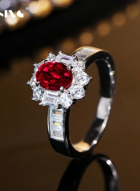VISING珠宝【AGL国际证书】实验室培育红宝石鸽血红1ct戒指S925银