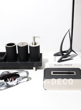 粤萱简约现代黑色卫浴系列摆件酒店售楼处样板间样板间家庭软装