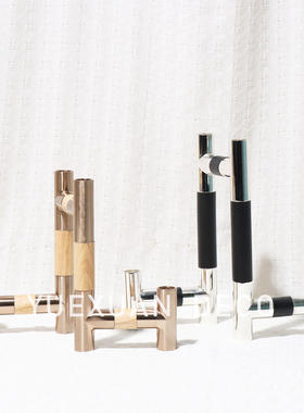 粤萱简约现代实木金属烛台摆件样板间售楼处酒店大厅家庭茶几软装