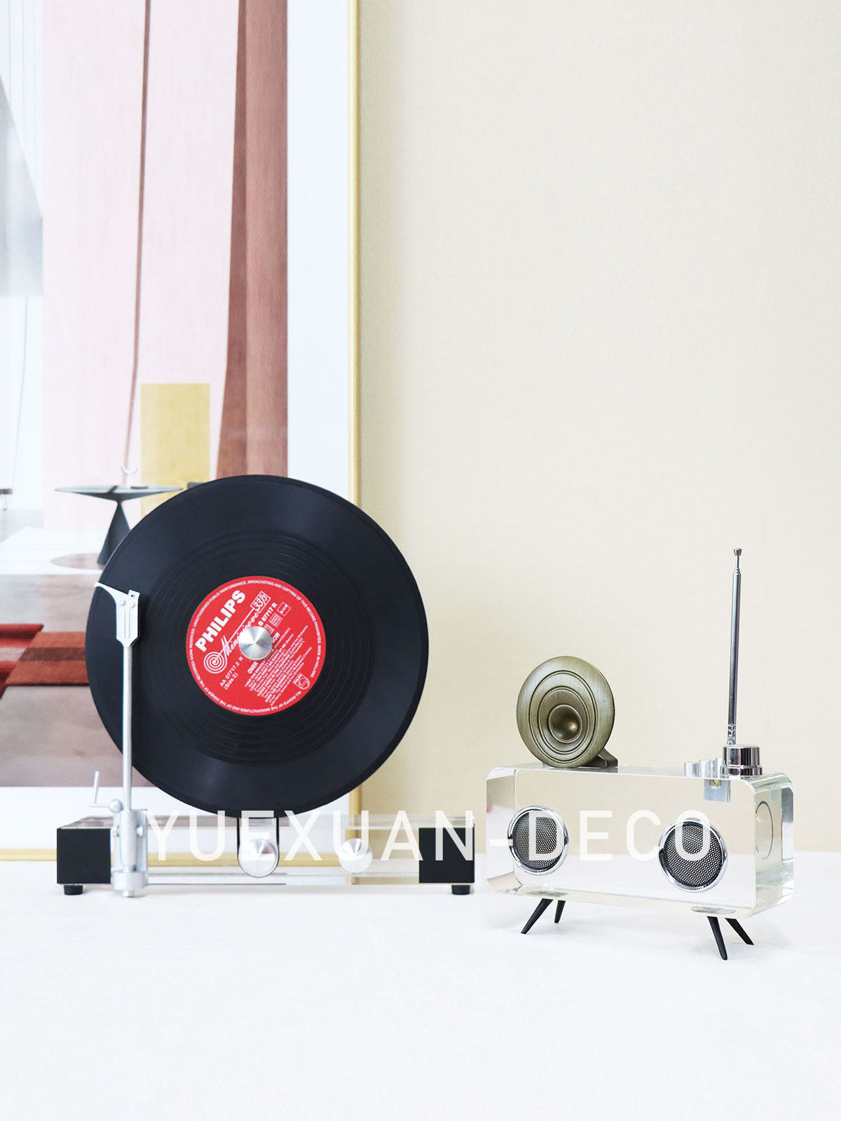 粤萱仿真复古唱片机收音机模型摆件样板间酒店书房客厅卧室餐厅