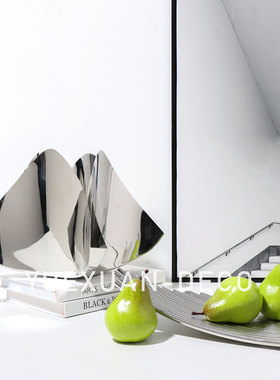 粤萱简约现代弯曲不锈钢托盘花器摆件售楼处样板间酒店展厅软装