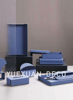 粤萱简约现代PU皮五金人脸摆件托盘售楼处样板间酒店家庭卧室软装