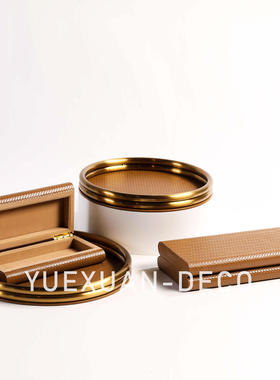 粤萱简约现代真皮五金托盘储物盒样板间售楼处酒店会客厅软装摆设