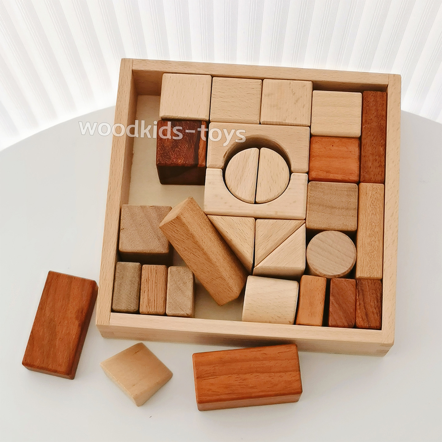 Woodkids无漆可啃咬实木大颗粒积木1-2-3岁男孩女孩原木益智拼装