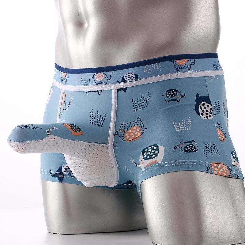 象鼻印花冰丝男士内裤凉爽平角裤男丝滑透气枪弹分离内裤JJ套显大,女士内衣/男士内衣/家居服,男平角内裤,淘宝优惠券,粉丝福利购,淘宝优惠卷
