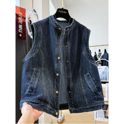 复古小立领牛仔马甲女叠穿坎肩