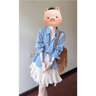 夏季洋气时尚穿搭女2026新款韩版通勤牛仔外套吊带连衣裙两件套装