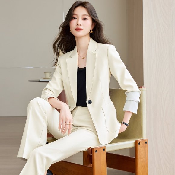 灰色一粒扣职业装女春秋时尚气质前台美容院工作服西装制服套装