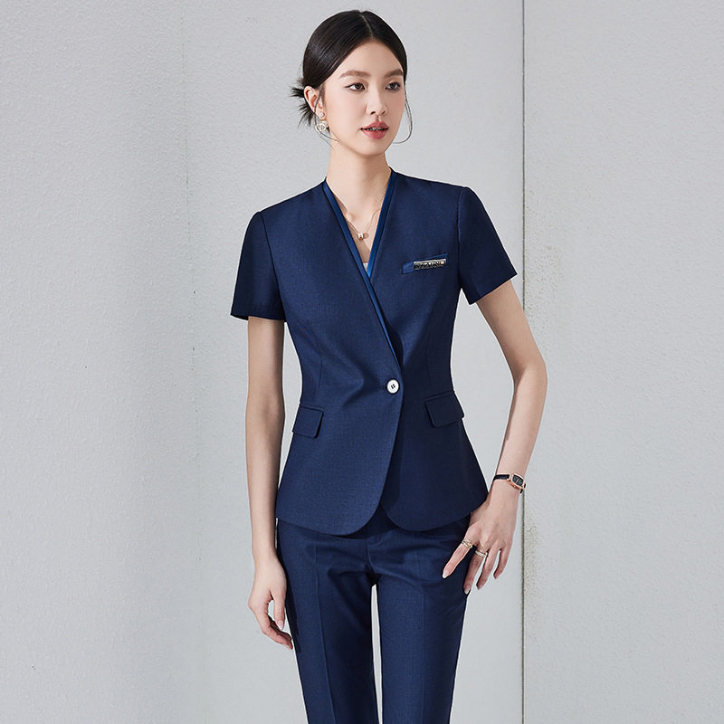 职业短袖夏季V领小西装外套女裤子裙子三件套装夏装25年新款气质