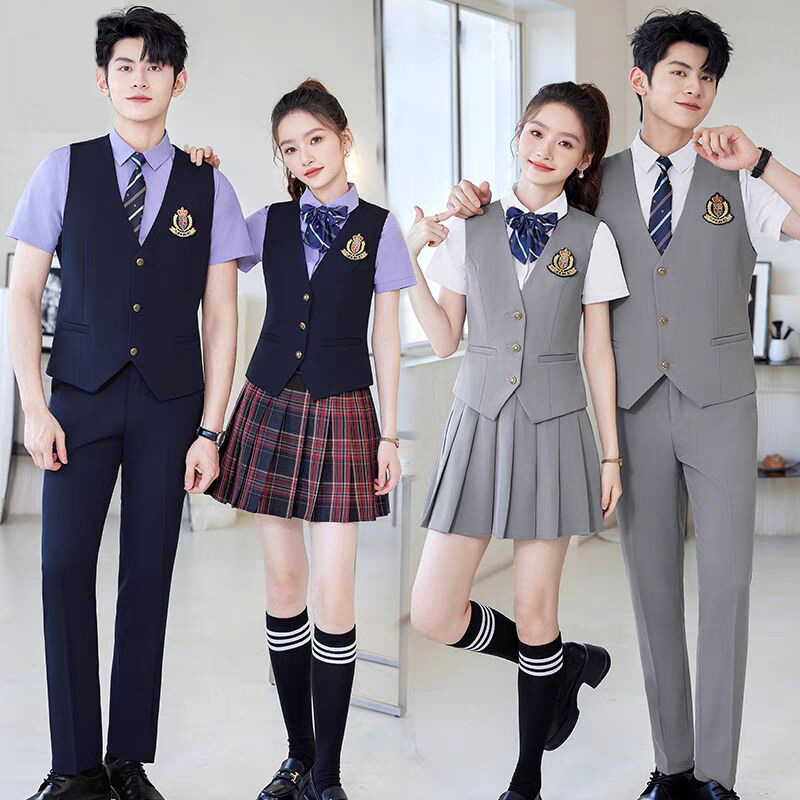 马甲套装男女韩版学生套装学院风JK制服台球酒吧餐厅服务员工作服
