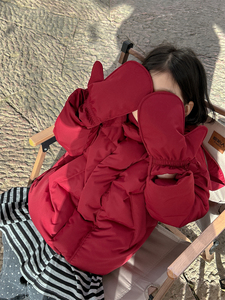 儿童白鸭绒手套羽绒服女童冬季加厚红色羽绒外套男宝宝面包服年服