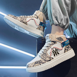 MY篮球男鞋洋基队2025秋季新款休闲高帮板鞋男士厚底增高防滑潮鞋