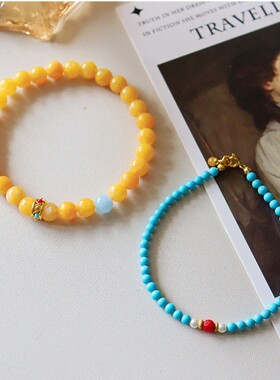 【Y家原创】夏季新款中式天然石绿松石色串珠手链时尚可叠戴手串