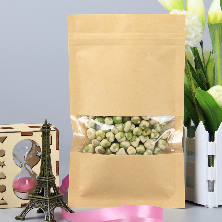 牛皮纸平底开窗自封袋 干果食品包装袋 茶叶样品密封袋现货可印刷