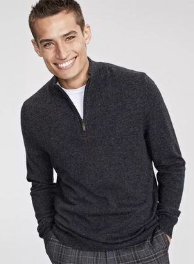 美国Club Room男士长袖半拉链领100%纯羊绒衫毛衣 多色 上海现货