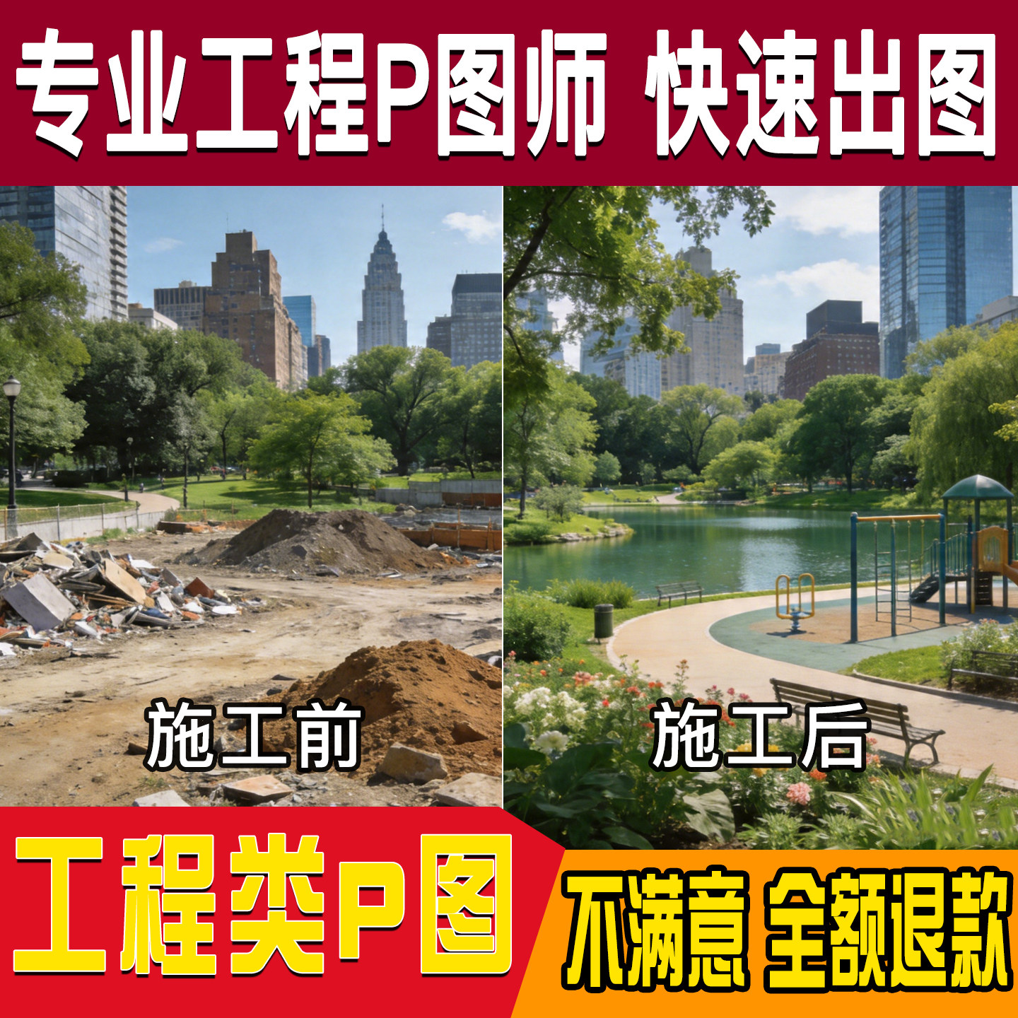 专业p图工程照片建筑ps施工绿化改建合成现场还原工程批图施工图