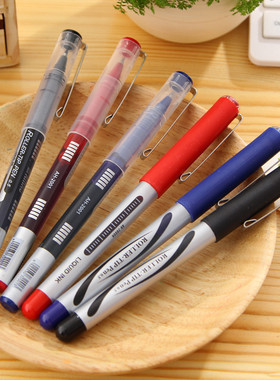 爱好直液式走珠笔0.5mm中性笔学生用小清新考试用笔水性笔签字笔子弹头红蓝黑色笔12支办公用品包邮批发