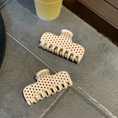 加厚4.0醋酸抓夹韩国气质优雅米色波点发抓高级感几何方形鲨鱼夹